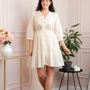 Rochie crem cu perforatii florale bej Iulia 02