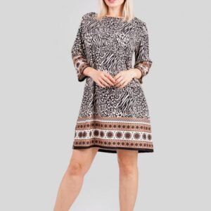 Rochie cu animal print mini si maneci trei sferturi