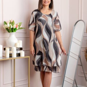 Rochie dama Frances bej cu imprimeu abstract