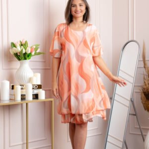 Rochie dama Frances corai cu imprimeu abstract