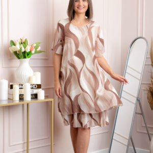 Rochie dama Frances crem cu imprimeu abstract