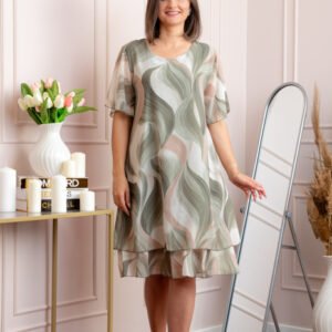 Rochie dama Frances kaki cu imprimeu abstract