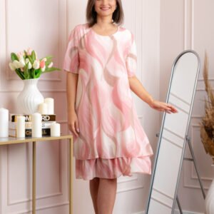 Rochie dama Frances roz pudrat cu imprimeu abstract