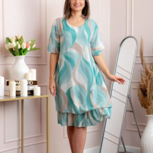 Rochie dama Frances turcoaz deschis cu imprimeu abstract