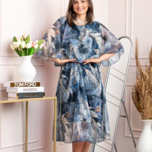 Rochie dama Theresa din voal cu imprimeu floral bleumarin