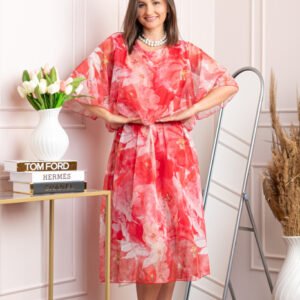 Rochie dama Theresa din voal cu imprimeu floral corai