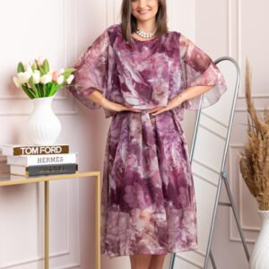 Rochie dama Theresa din voal cu imprimeu floral mov pruna