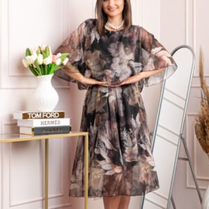 Rochie dama Theresa din voal cu imprimeu floral negru