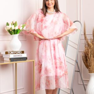 Rochie dama Theresa din voal cu imprimeu floral roz pastel