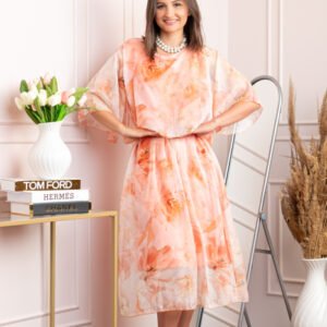 Rochie dama Theresa din voal cu imprimeu floral roz piersica