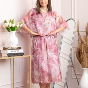 Rochie dama Theresa din voal cu imprimeu floral roz pudrat