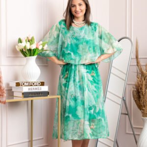 Rochie dama Theresa din voal cu imprimeu floral turcoaz