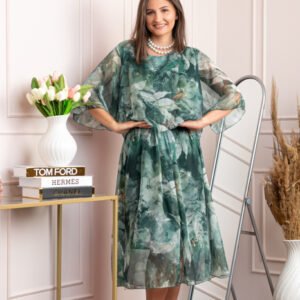Rochie dama Theresa din voal cu imprimeu floral verde
