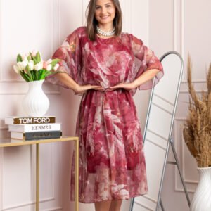 Rochie dama Theresa din voal cu imprimeu floral visiniu