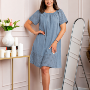 Rochie dama albastra din bumbac Sandy cu perforatii