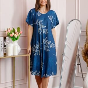 Rochie dama albastra plus size cu imprimeu floral si croi lejer Jany