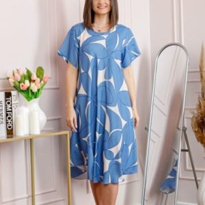 Rochie dama bleu plus size cu imprimeu floral si croi lejer Jany