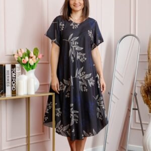 Rochie dama bleumarin plus size cu imprimeu floral si croi lejer Jany