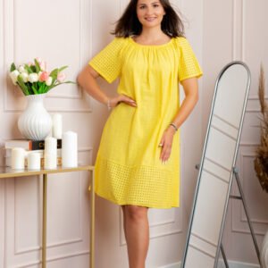 Rochie dama galbena din bumbac Sandy cu perforatii