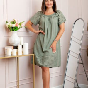 Rochie dama kaki din bumbac Sandy cu perforatii