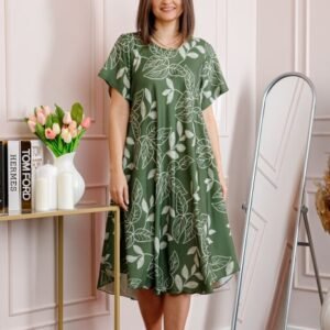 Rochie dama kaki plus size cu imprimeu floral si croi lejer Jany
