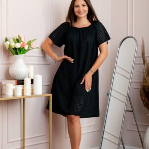 Rochie dama neagra din bumbac Sandy cu perforatii