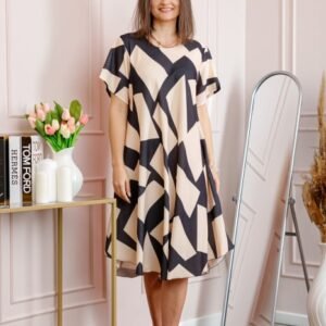 Rochie dama neagra plus size cu imprimeu abstract si croi lejer Jany