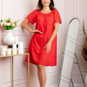 Rochie dama rosie din bumbac Sandy cu perforatii
