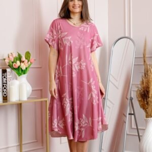 Rochie dama roz plus size cu imprimeu floral si croi lejer Jany