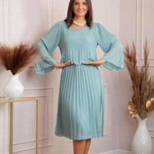 Rochie eleganta Arya verde mint plisata cu maneci lungi