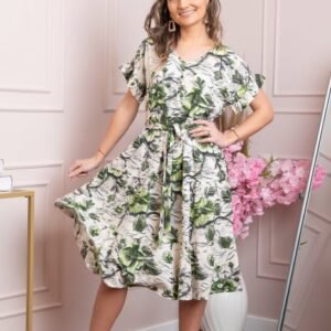 Rochie eleganta Maribel cu volanase si cordon in talie - Verde