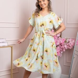 Rochie eleganta Maribel cu volanase si cordon in talie - Verde mint