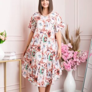 Rochie eleganta Mirabelle cu imprimeu floral - Crem cu caramiziu