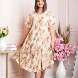 Rochie eleganta Mirabelle cu imprimeu floral - Crem cu orange