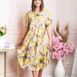 Rochie eleganta Mirabelle cu imprimeu floral - Galben cu mov