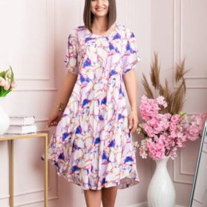 Rochie eleganta Mirabelle cu imprimeu floral - Lila cu albastru