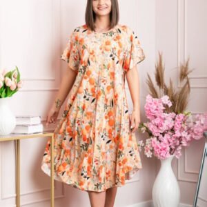 Rochie eleganta Mirabelle cu imprimeu floral - Orange cu crem