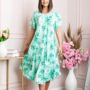 Rochie eleganta Mirabelle cu imprimeu floral - Turcoaz cu alb
