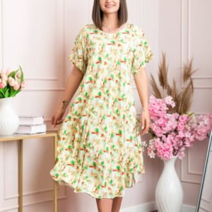 Rochie eleganta Mirabelle cu imprimeu floral - Verde cu alb