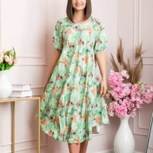 Rochie eleganta Mirabelle cu imprimeu floral - Verde cu orange