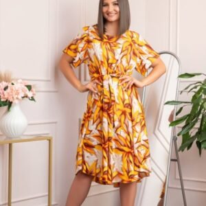 Rochie eleganta Olive cu imprimeu exotic galben