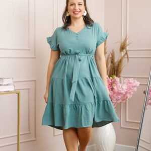 Rochie eleganta Rosalie cu volane si cordon in talie - Verde mint