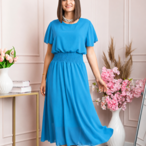 Rochie eleganta albastra Francesca cu talie incretita