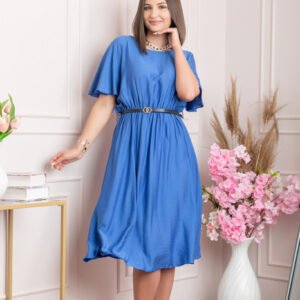 Rochie eleganta albastra Leona cu maneci fluture