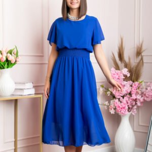 Rochie eleganta albastru regal Francesca cu talie incretita