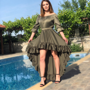 Rochie eleganta asimetrica kaki Neluta