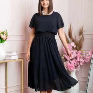 Rochie eleganta bleumarin Francesca cu talie incretita