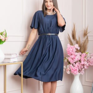 Rochie eleganta bleumarin Leona cu maneci fluture