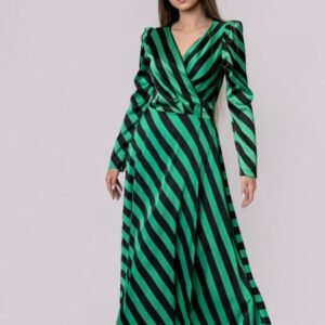 Rochie eleganta cu dungi verzi si negre si aspect petrecut