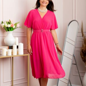 Rochie eleganta din voal Desiree cu decolteu in V si curea - Ciclam